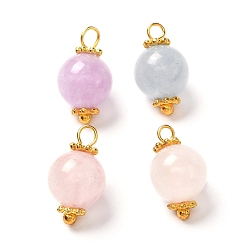 Mixed Stone Natural Aquamarine & Rose Quartz & Amethyst Pendants, with Golden Brass Findings, Round, 14.5x8mm, Hole: 2mm