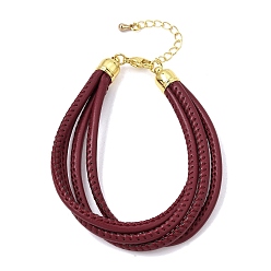 Dark Red Microfiber Leather Multi-strand Cord Bracelets Makings, with Brass Findings and 202 Stainless Steel Lobster Claw Clasps, Golden, Dark Red, 7.48 inch(19cm)