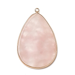 Розовый Кварц Естественно розового кварца большие кулоны, Подвески-капли в позолоченной латунной оправе, 54.5~55x35.5x3 мм, отверстие : 2 мм