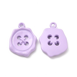Lilac Spray Painted Alloy Pendants, Button Charm, Lilac, 21x16x3mm, Hole: 1.8mm