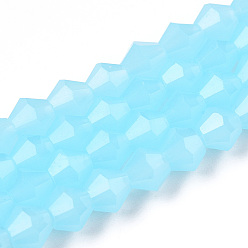 Светло-Голубой Стеклянные бусины, имитация нефрита , граненые, двухконусные, Небесно-голубой, 6x5.5 мм, отверстие : 1.2 мм, около 45~47 шт / нитка, 9.65~9.84 дюйм (24.5~25 см)