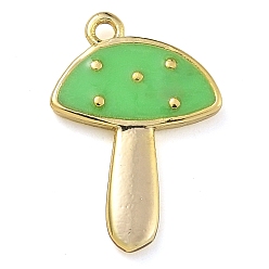 Зеленый лайм Подвески из латуни с эмалью в стойку, долговечный, без свинца и без кадмия, реальный 18 k позолоченный, грибное очарование, зеленый лайм, 15.5x11x2 мм, отверстие : 1 мм