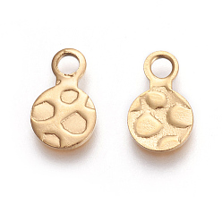 Golden Ion Plating(IP) 304 Stainless Steel Charms, Flat Round, Bumpy, Golden, 9.5x6x0.7mm, Hole: 1.8mm