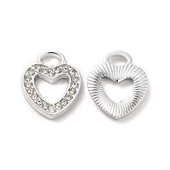 Crystal Rhinestone Pandants, with Rack Plating Platinum Alloy Findings, Nickel Free, Hollow Out Heart Charms, Crystal, 13x11x1.5mm, Hole: 2x3.5mm