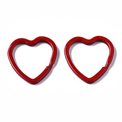 Red Spray Painted Iron Split Key Rings, Keychain Clasp Findings, Heart, Red, 31x30.5x3mm, Inner Diameter: 23x25mm