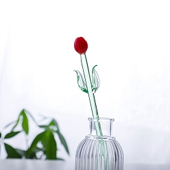 Indian Red Handmade Glass Flower Decoration, Glass Vase Arrangement Ornament, Indian Red, 180x17mm