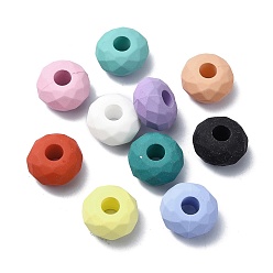 Mixed Color Opaque Acrylic European Beads, Large Hole Beads, Faceted, Flat Round, Mixed Color, 15x8mm, Hole: 4.7mm