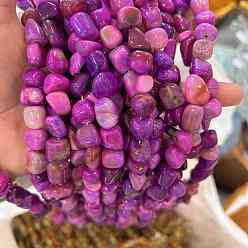 Ярко-Розовый Природный агат бисер нитей, окрашенные, самородки, ярко-розовый, 8~12x8~12x8~12 мм, отверстие : 1.3 мм, около 32 шт / нитка, 14.96'' (38 см)
