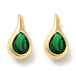 Green Rack Plating Real 18K Gold Plated Brass Teardrop Dangle Earrings, with Cubic Zirconia, Long-Lasting Plated, Lead Free & Cadmium Free, Green, 17.5x9x9mm