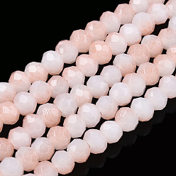 Misty Rose Two-Tone Imitation Jade Glass Beads Strands, Faceted, Rondelle, Misty Rose, 4.5x3.5mm, Hole: 1mm, about 122~135pcs/strand, 16.73 inch~17.32 inch(42.5~44cm)