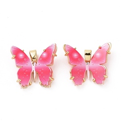 Hot Pink Opaque Resin Pendants, Butterfly Charm, with Real 18K Gold Plated Brass Findings, Cadmium Free & Lead Free, Hot Pink, 20.5x23x5mm, Hole: 3.5x6mm