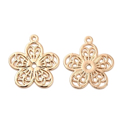 Light Gold Long-Lasting Plated Brass Charms, Hollow, Flower Charm, Light Gold, 14x12.5x0.3mm, Hole: 0.9mm