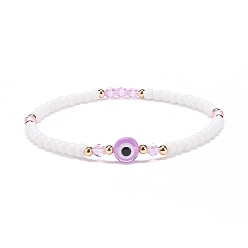 Lilac Resin Evil Eye & Acrylic Beaded Stretch Bracelet for Women, Lilac, Inner Diameter: 2-1/8 inch(5.5cm)