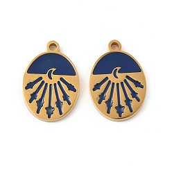 Полуночно-синий 304 из нержавеющей стали шармы эмали, овальные амулеты, ионное покрытие (ip), реальный 18 k позолоченный, темно-синий, 14x9.5x1.5 мм, отверстие : 1.2 мм