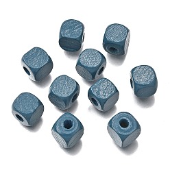 Стально-синий Спрей окрашены деревянные бусины, квадратный, стальной синий, 10x10x10 мм, отверстие : 3 мм