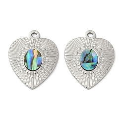 Нержавеющая Сталь Цвет 304 подвески из натуральной ракушки пауа из нержавеющей стали, сердце прелести, цвет нержавеющей стали, 23x18.5x2.5 мм, отверстие : 1.6 мм