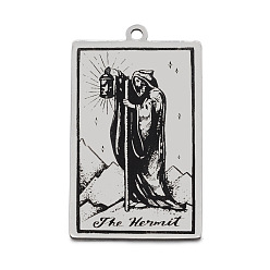 Stainless Steel Color Stainless Steel Pendants, Rectangle with Tarot Pattern, Stainless Steel Color, The Hermit IX, 40x24mm