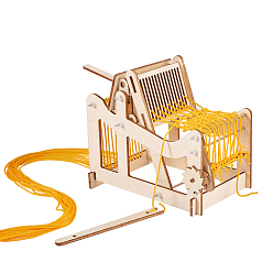 Blanched Almond DIY Wooden Loom Kits, with Yarns, Adjusting Rods, Educational Toys for Kids, Blanched Almond, 28.1x20.5x0.3cm