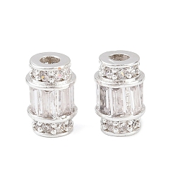 Серебро Латунные микропаве из прозрачного кубического циркония, колонка, стойки покрытие, долговечный, без свинца и без кадмия, серебряные, 10x6 мм, отверстие : 2.5 мм