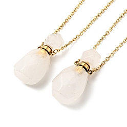 Quartz Crystal Openable Faceted Natural Quartz Crystal Perfume Bottle Pendant Necklaces for Women, 304 Stainless Steel Cable Chain Necklaces, Golden, 18.54 inch(47.1cm)