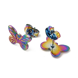 Rainbow Color Ионное покрытие (ip) 304 серьги-гвоздики из нержавеющей стали для женщин, Радуга цветов, 8.5x11.5 мм, штифты : 0.8 мм