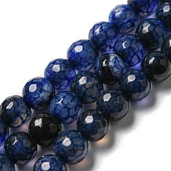 Midnight Blue Natural Agate Beads Strands, Dyed & Heated, Round, Faceted, Midnight Blue, 6mm, Hole: 1mm, about 62pcs/strand, 14.37~14.76 inch(36.5~37.5cm)