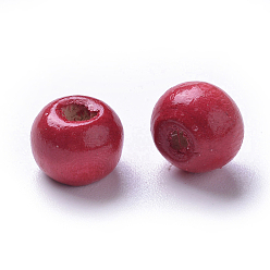 Red Dyed Natural Wood Beads, Round, Lead Free, Red, 6x4~5mm, Hole: 2mm, about 13600pcs/1000g