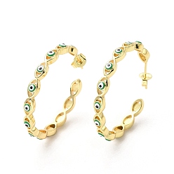 Зеленый Эмалированные серьги-гвоздики с эффектом сглаза, серьги-кольца из настоящей позолоченной латуни 18k для женщин, зелёные, 33x3.5 мм, штифты : 0.7 мм