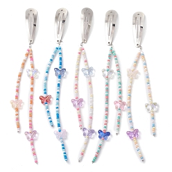 Mixed Color Iron Snap Hair Clips, with Glass Beaded, for Woman Girls, Butterfly, Mixed Color, 202mm