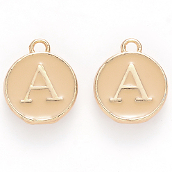 Blé Breloques en émail d'alliage plaqué or, sans cadmium et sans plomb, paillettes émaillées, plat rond avec la lettre, blé, letter.a, 14x12x2mm, Trou: 1.5mm