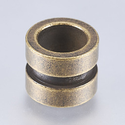 Antique Bronze 304 Stainless Steel Beads, Large Hole Beads, Column with Groove, Antique Bronze, 10x8mm, Hole: 6.5mm