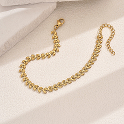 Золотой 304 браслеты из нержавеющей стали с цепочкой из листьев для женщин, золотые