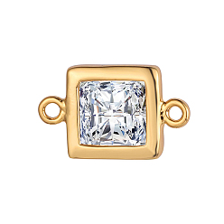 Golden Brass Pave Clear Cubic Zirconia Connector Charms, Square Links, Golden, 12x7x3.4mm