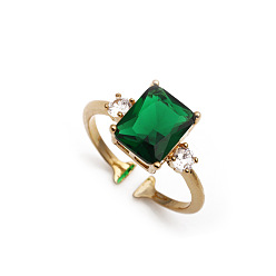 CR0668CX Регулируемое медное кольцо с микроинкрустацией зеленым цирконом и каплей воды, разноцветным камнем циркона