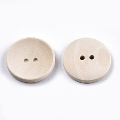 PapayaWhip Natural Wood Buttons, 2-Hole, Unfinished Wooden Button, Concave Round, PapayaWhip, 25x4.5mm, Hole: 2.5mm