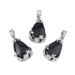 Синий Драгоценный Камень Синтетический синий авантюрин подвески, с латунной фурнитурой , капля, платина, 31x19x8 мм, отверстие : 4.5x8 мм