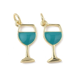 Темный Голубой Латунь эмаль подвески, форма бокала, стойки покрытие, долговечный, без свинца и без кадмия, реальный 18 k позолоченный, с целью перехода в кольце, темные голубые, 18x9x2 мм, отверстие : 3.2 мм