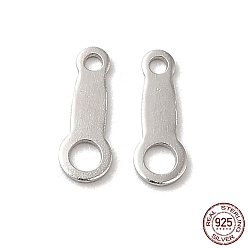 Platinum 925 Sterling Silver Links, Chain Tabs, with 925 Stamp, Platinum, 8x3x0.4mm, Hole: 0.8&1.6mm