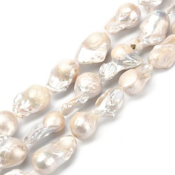 Bisque Natural Baroque Pearl Keshi Pearl Beads Strands, Cultured Freshwater Pearl, Teardrop, Bisque, 15~40x15~30x15mm, Hole: 0.6mm, about 11~13pcs/Strand, 14.96 inch(38cm)