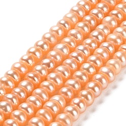 Light Salmon Natural Cultured Freshwater Pearl Beads Strands, Rondelle, Light Salmon, 5~6x4~4.5mm, Hole: 0.8mm, about 83~88pcs/strand, 14.25 inch(36.2cm)