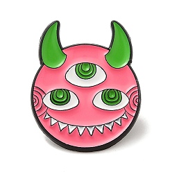 Hot Pink Little Monster Enamel Pins, Electrophoresis Black Alloy Brooches, Hot Pink, 24.5x20x1.5mm