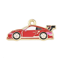 Rot Anhänger aus Emaille mit Rennwagenmotiv, Auto Charms, golden, rot, 14.5x32.5x1 mm, Bohrung: 2.1 mm