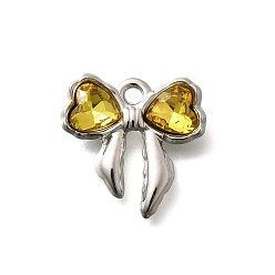 Свет Топаз 304 подвески из нержавеющей стали, со стразами, бантом, цвет нержавеющей стали, светлый топаз, 18x18x4.5 мм, отверстие : 1.8 мм