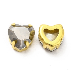 Satin Heart Shaped Sew on Rhinestone, Glass Rhinestone, Garments Accessories, Multi-Strand Links, with Golden Tone Brass Findings, Satin, 12.5x11.5x7mm, Hole: 1~1.2mm
