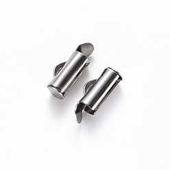 Stainless Steel Color 304 Stainless Steel Slide On End Clasp Tubes, Slider End Caps, Stainless Steel Color, 6x10x4mm, Hole: 3x1.5mm, Inner Diameter: 3mm