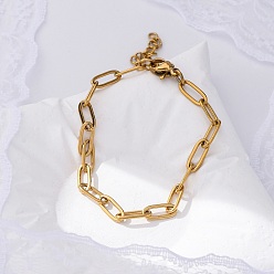 Золотой Ионное покрытие (IP) 304 браслеты-цепочки из нержавеющей стали со скрепками для женщин, золотые, 6-1/8 дюйм (15.5 см)