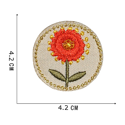Rouge Broderie informatisée polyester coudre sur patchs, accessoires de costumes, plat et circulaire avec motif floral, rouge, 42mm