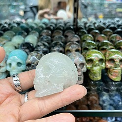 White Jade Natural White Jade Halloween Skull Figurine Display Decorations, Energy Stone Ornaments, 50mm