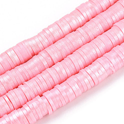 Бледно-Розовый Бусины из полимерной глины , для поделок ювелирных изделий, Диск / плоские круглые, розовый жемчуг, 6x1 мм, отверстие : 2 мм