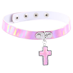 pastel color Minimalist Cross Necklace with Glowing Laser Leather Collar for Fashionable Look